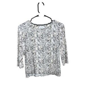 Charter‎ Club Pima Cotton Top Petite L Gray Beige Snake Print 3/4 Sleeve